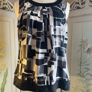 Ann Taylor-  100% Silk geometric blouse, black,gray, Size 8